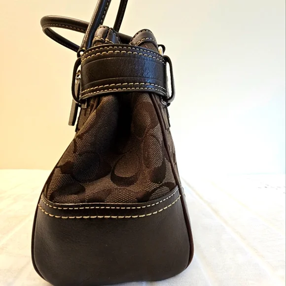 Dark Brown Coach Purse With Leather Trim - Picture 3 of 11